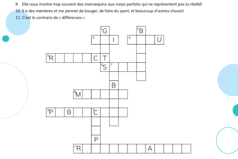 Activité éclair : Mon image corporelle en mots croisés 